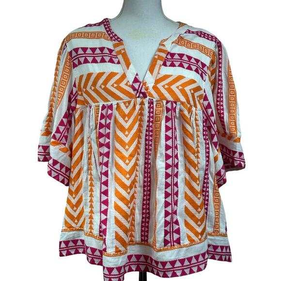 Old Navy orange/pink/cream top, 2X, NWT, bohemian, cottagecore, feminine - Picture 1 of 7